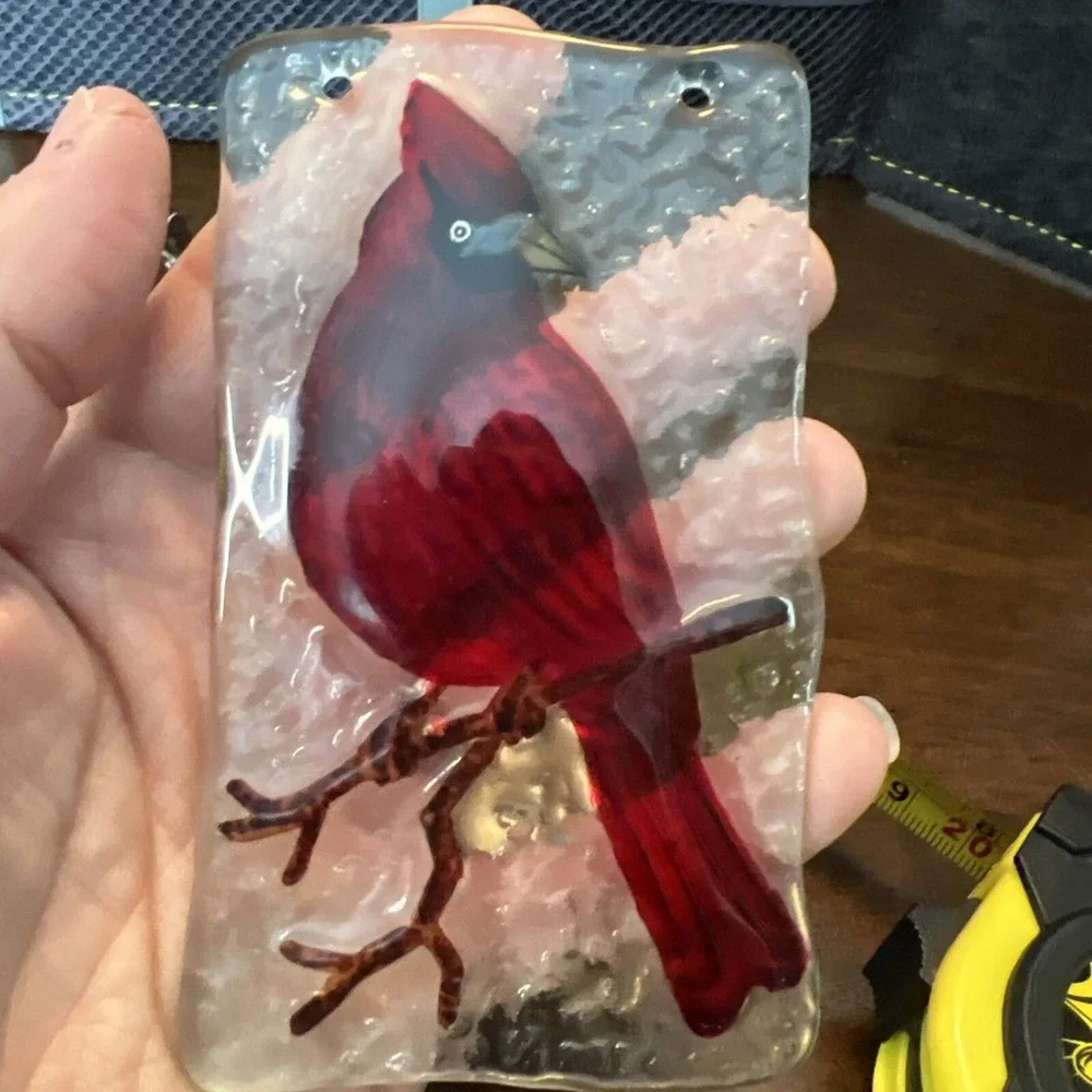 Red‎ Cardinal Bird Glass Ornament On Stick Christmas Holiday Tree